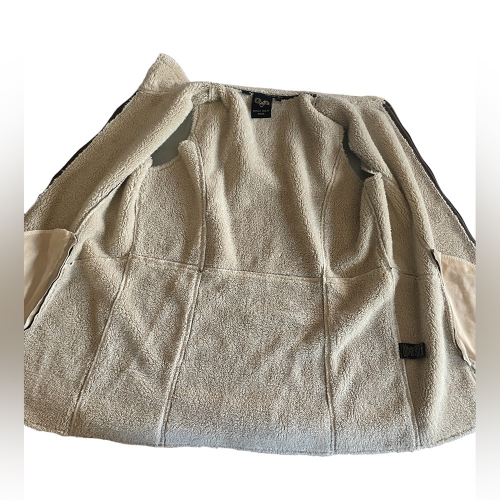 WOOLY Bully Sherpa Lined Faux Suede Vest Olive Green Medium - Picture 6 of 10